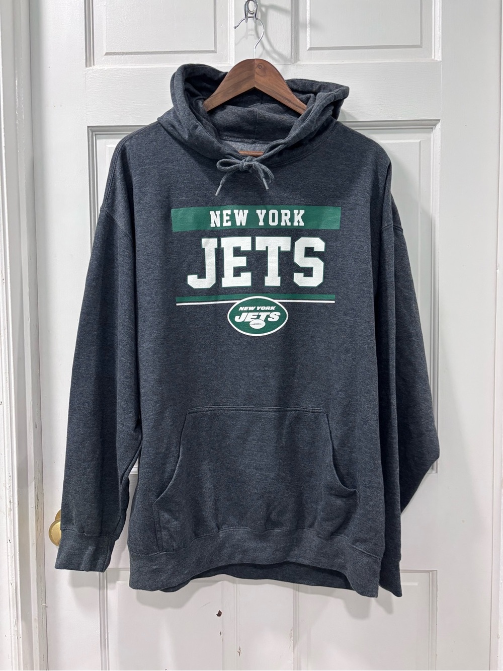 NFL Team Apparel Men’s New York Jets Pullover Hoodie Size XL Dk Heather Gray